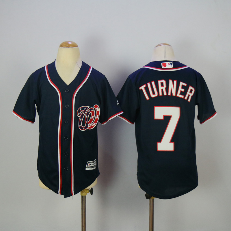 Youth 2017 MLB Washington Nationals #7 Turner Blue Jerseys